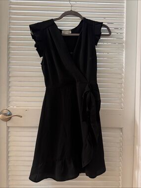 Monteau Black Ruffle Sleeve Wrap Mini Dress